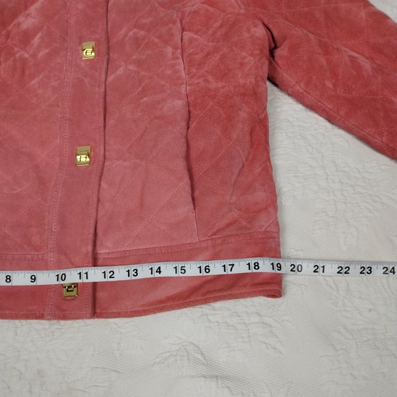 Jerry Lewis 100% Genuine Leathar Jacket Women's Quilted Pink Suede Sz Med - Picture 15 of 16